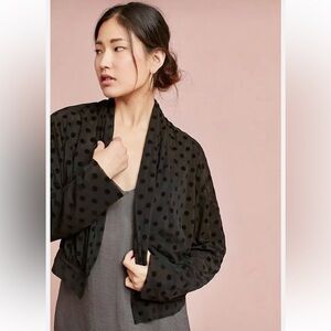 Anthropologie Ett:twa Lawrence Black Velvet Flock Dot Open Cardigan Size S